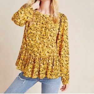 Anthropologie Maeve Cheyenne Yellow Floral Peplum Swing Blouse